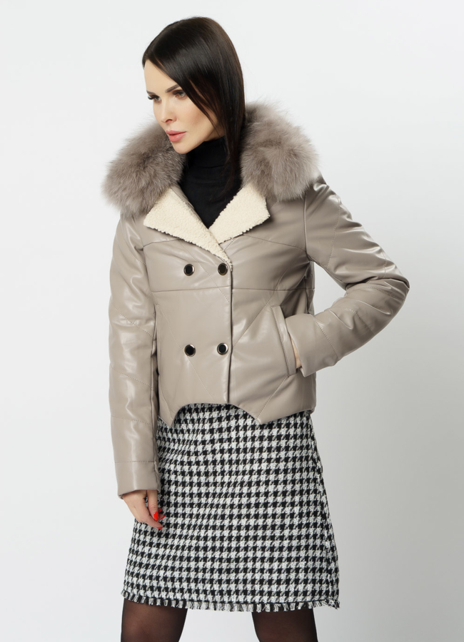 Куртка из искусственной кожи бежевого цвета модель № 20219 универмаг малина