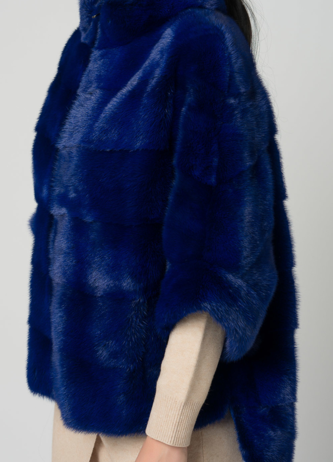 Короткая шуба на молнии синего цвета модель № 21912 в рассрочку