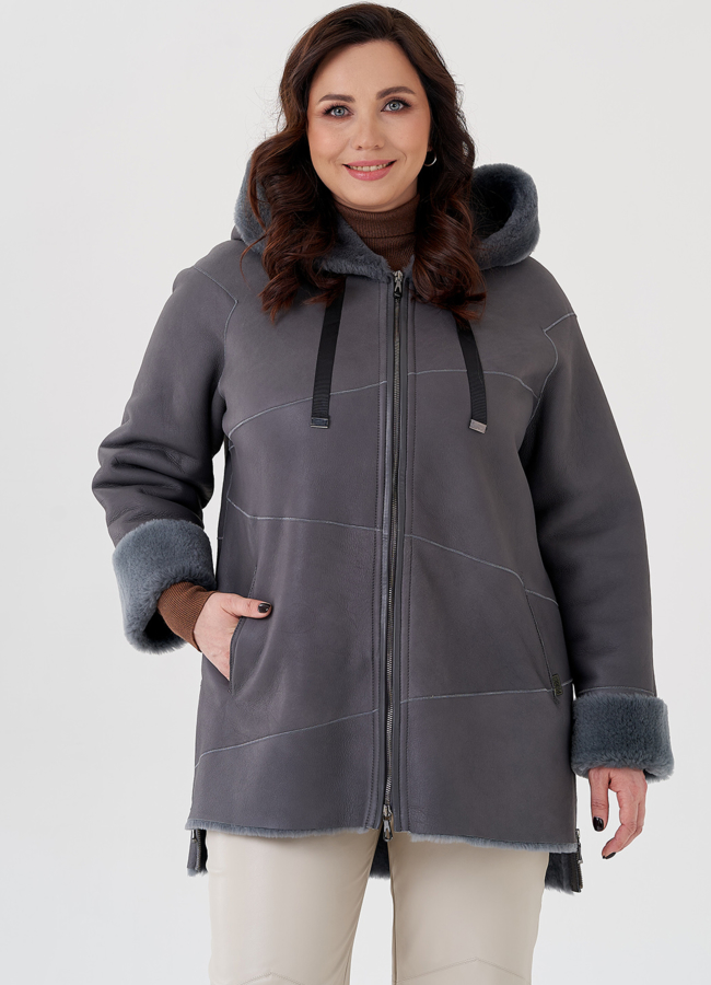 Женская дубленка с капюшоном модель № 23875 в рассрочку