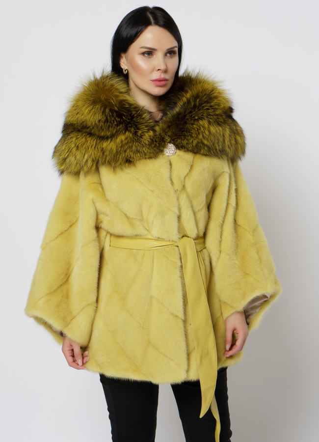 Желтая шуба из норки модель № 1214 универмаг малина