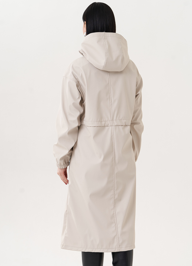 Плащ бежевого цвета с капюшоном  модель № 26801 универмаг малина