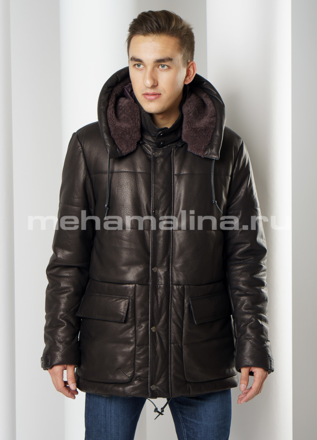 Пуховик Perre из натуральной кожи  модель № ПМ-93 универмаг малина