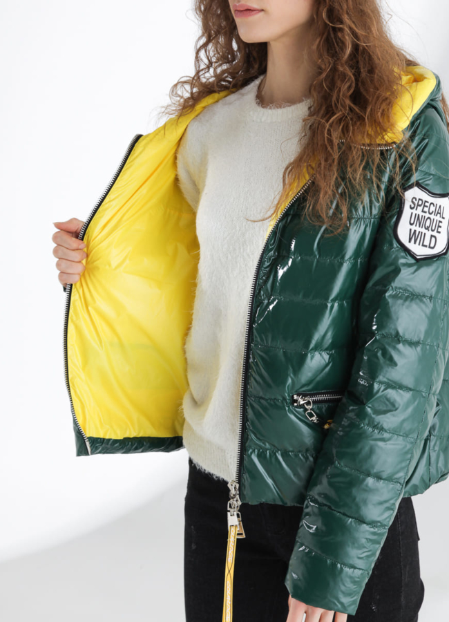 Куртка с капюшоном в зеленом цвете модель № 7746 в кредит