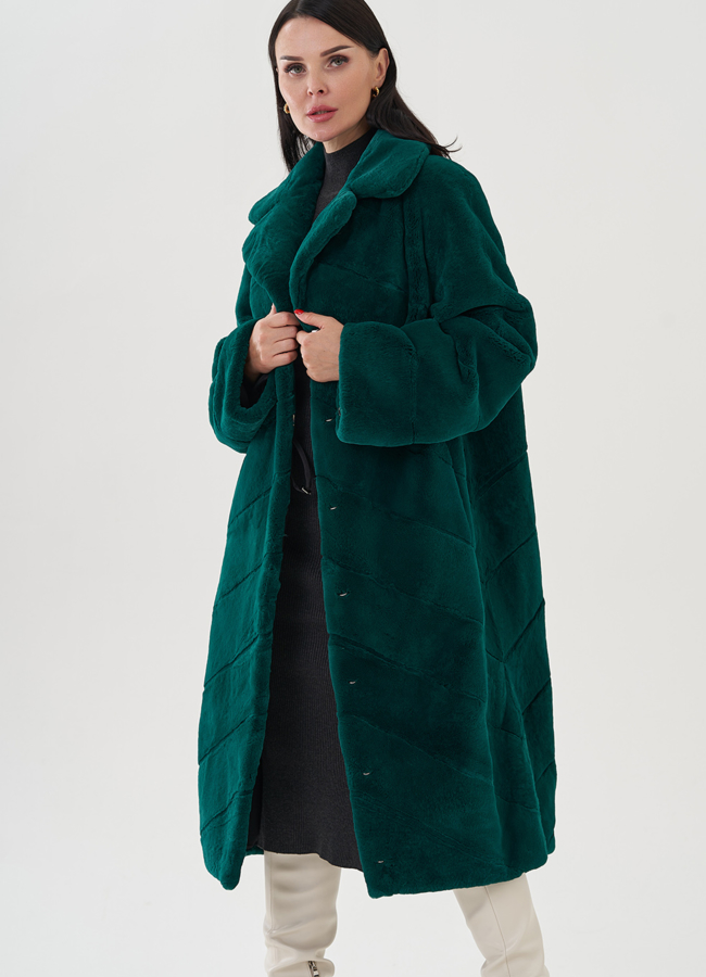 Шуба из кролика в зеленом цвете модель № 24799 универмаг малина