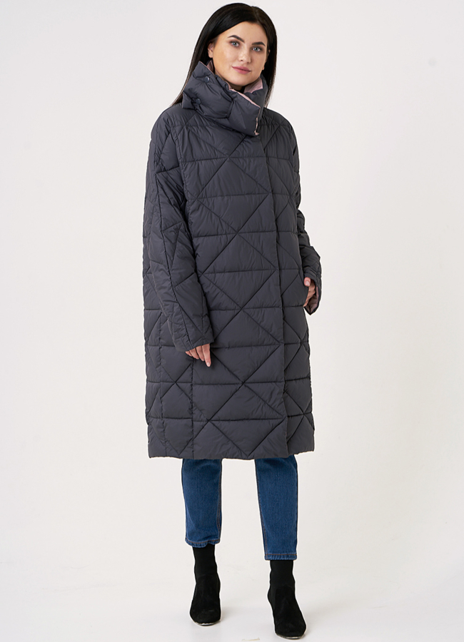 фото Пуховик на кнопках темно-серого цвета модель № 110143