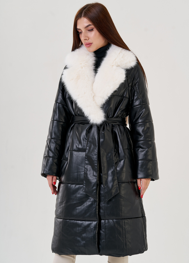 Женский эко пуховик с поясом Malina Siberian модель № 23364 универмаг малина