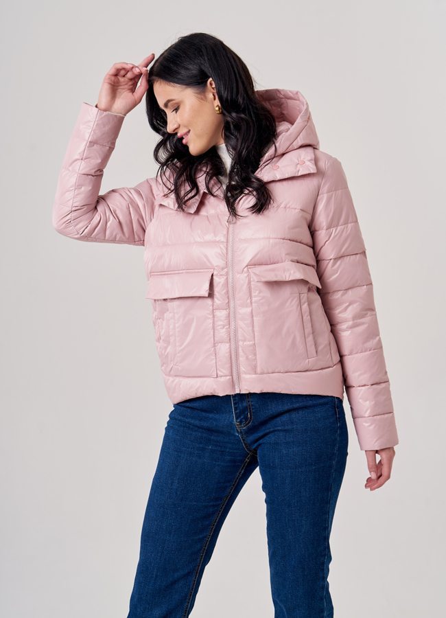 Укороченная женская куртка розового цвета модель № 9065 в рассрочку