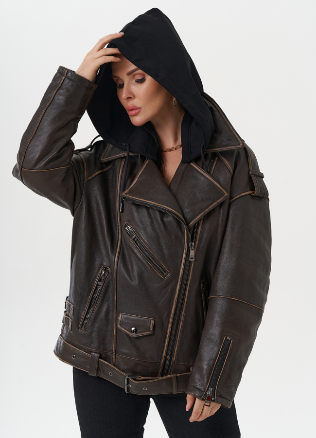 Куртка из натуральной кожи под винтаж модель № 28117 универмаг малина