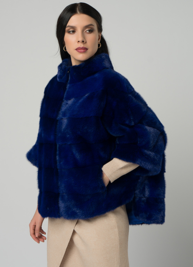 Короткая шуба на молнии синего цвета модель № 21912 универмаг малина