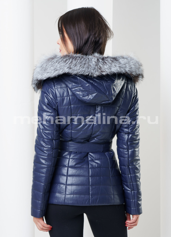 Укороченный пуховик из экокожи модель № П-44 в рассрочку