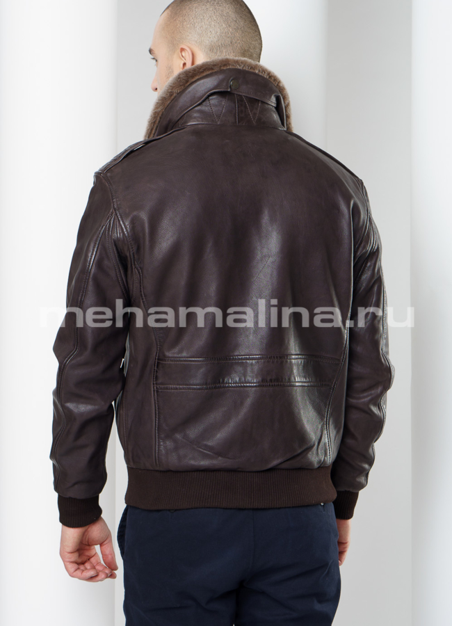 Кожаная куртка на резинке модель № KP-219 в кредит