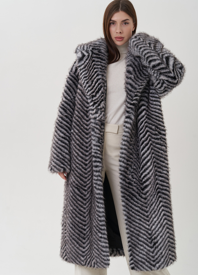 Длинное женское пальто из эко меха модель № 25686 универмаг малина