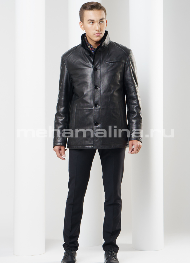 Дубленка черного цвета модель № DM-102 в рассрочку