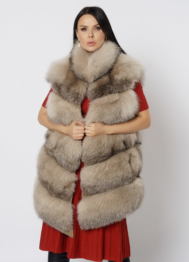 Шуба из лисы с воротником стойкой модель № 21729 универмаг малина