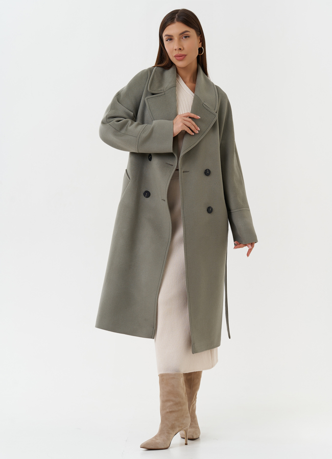 Двубортное пальто с английским воротником модель № 28081 в рассрочку