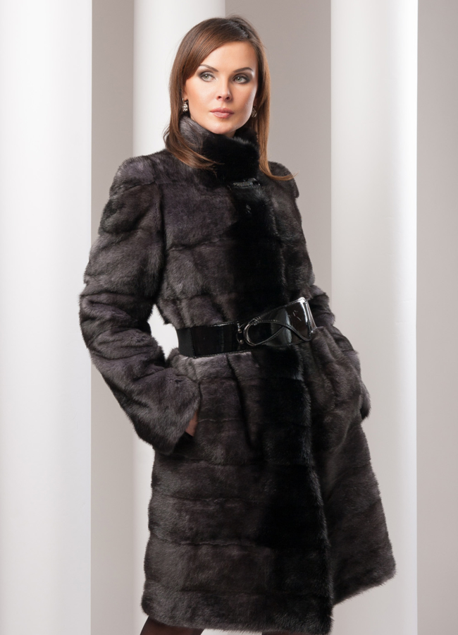 Шуба из меха норки модель № S-76 меха малина