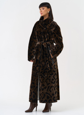Женская натуральная дубленка с леопардовым принтом