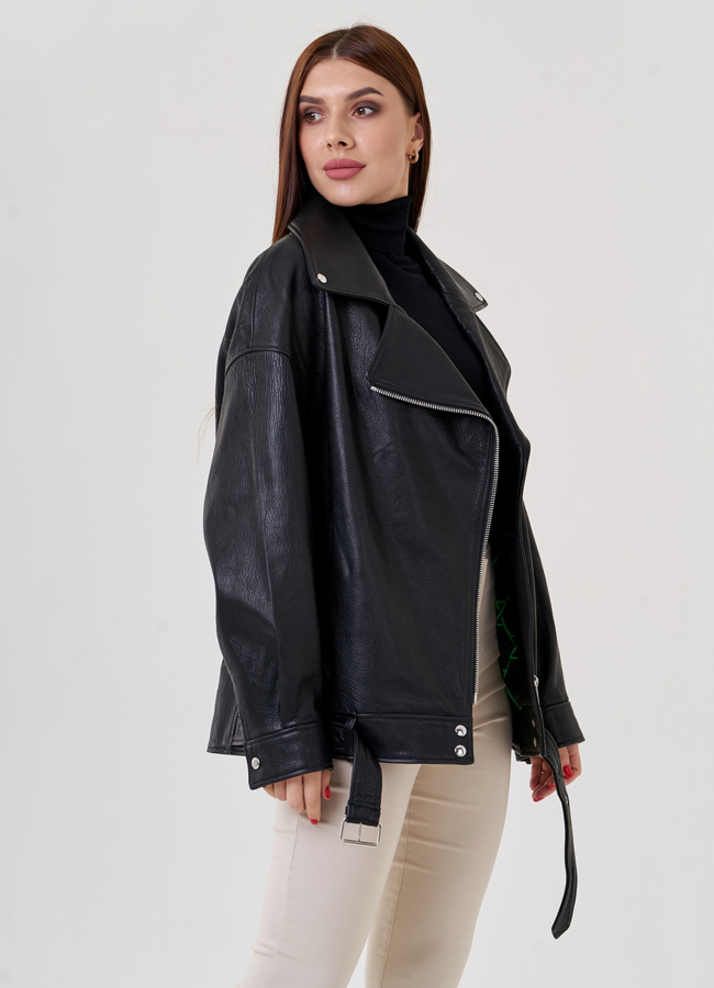 Косуха оверсайз из натуральной кожи модель № 79084 универмаг малина