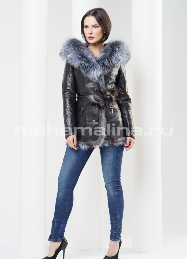 Женская кожаная куртка с чернобуркой модель № K-257 в рассрочку