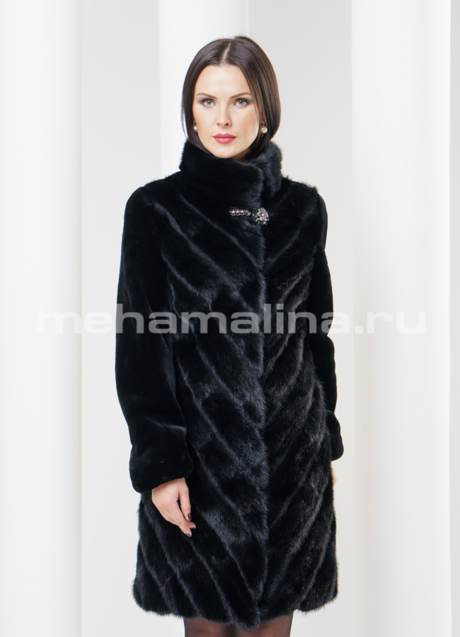Шуба из мутона с норкой, цвет черный модель № S-317 универмаг малина