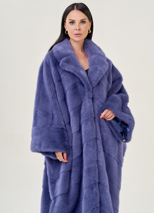 Шуба из норки оверсайз фиолетового цвета модель № 78776 меха малина