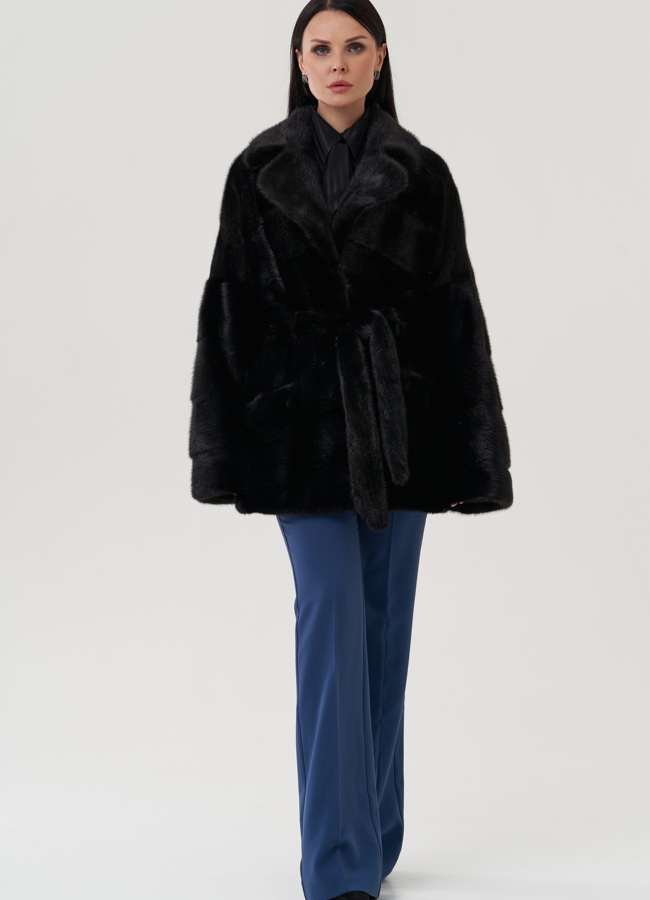 фото Короткая шуба из меха норки черного цвета модель № 24746