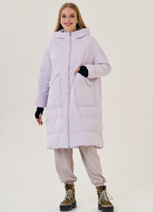 Длинный женский пуховик оверсайз Malina Siberian модель № 23233 меха малина