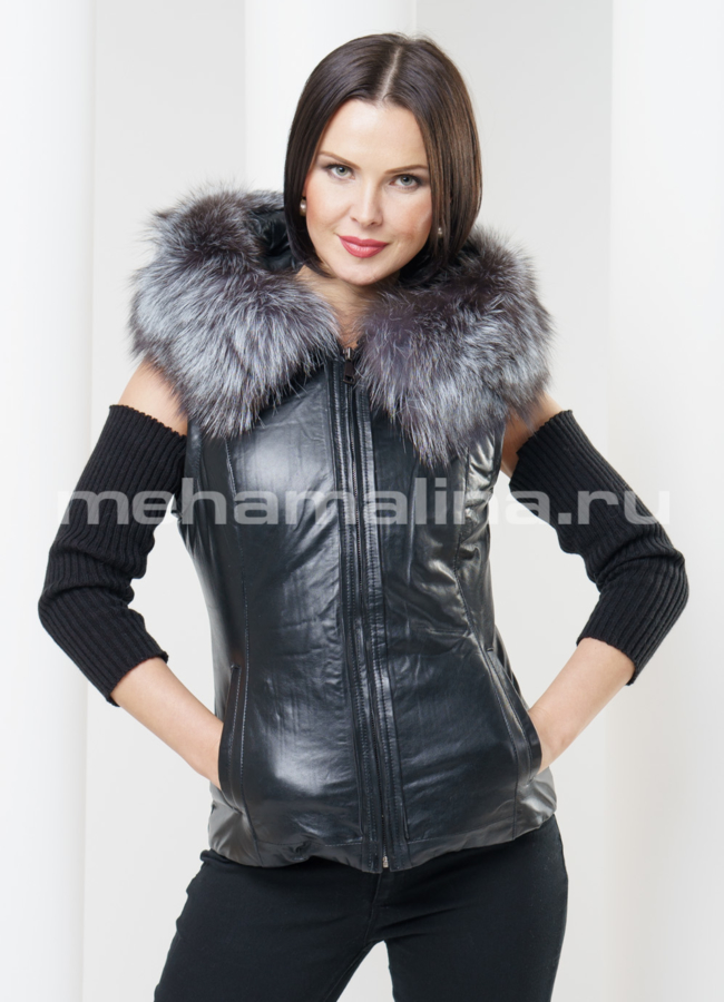 Женская кожаная куртка с чернобуркой модель № K-262 универмаг малина