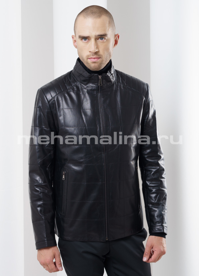 Кожаная куртка, строченая модель № KP-156 меха малина