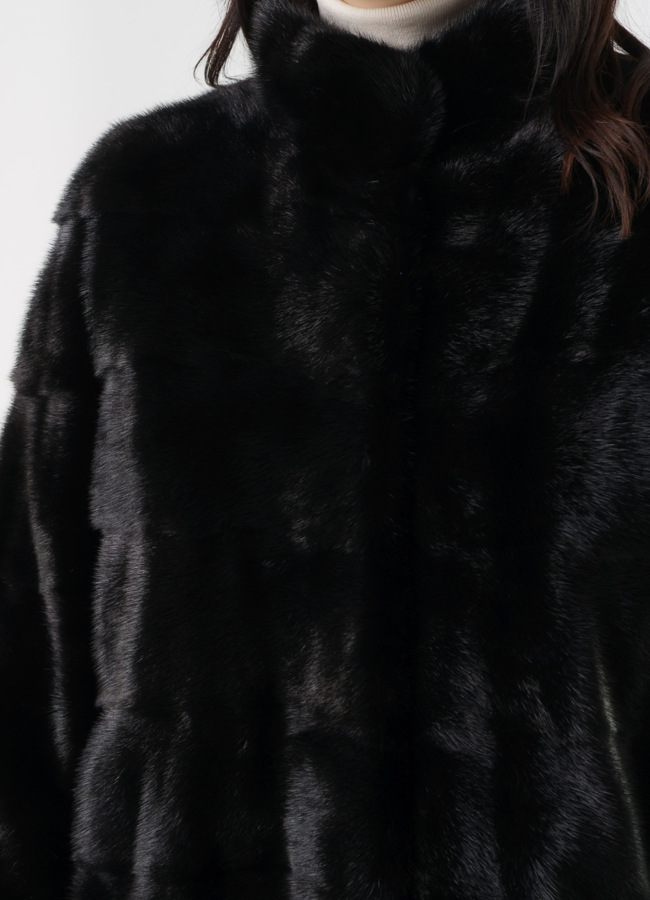 Норковая шуба трансформер со стойкой черного цвета модель № 2105 в рассрочку