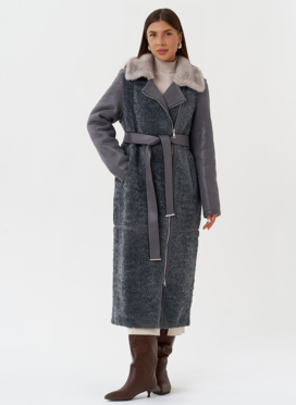 Длинная дубленка из эко кожи
