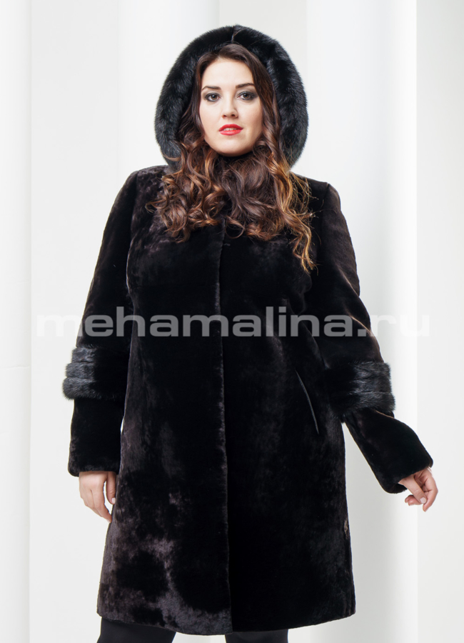 Шуба из мутона с капюшоном модель № S-386 в рассрочку
