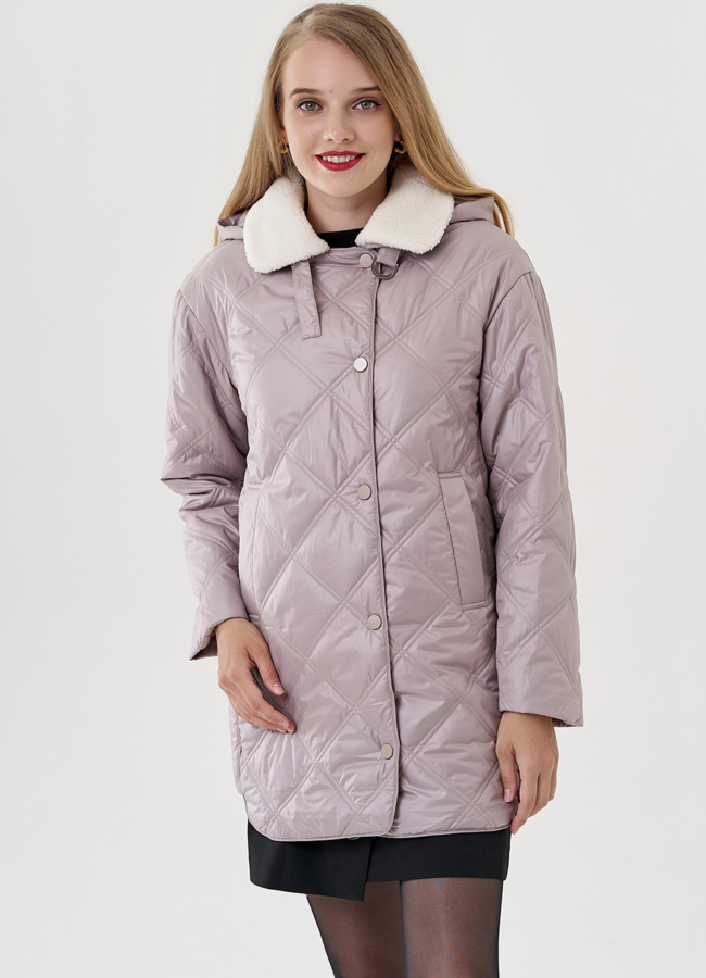 Женское полупальто с капюшоном  модель № 81216 меха малина