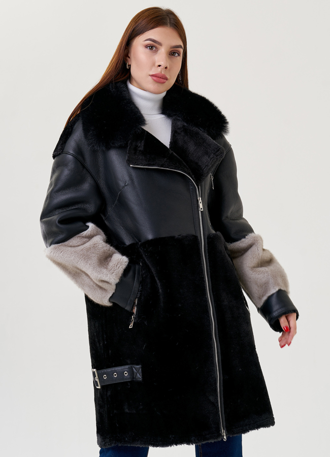 Комбинированная дубленка из искусственной кожи модель № 79313 универмаг малина