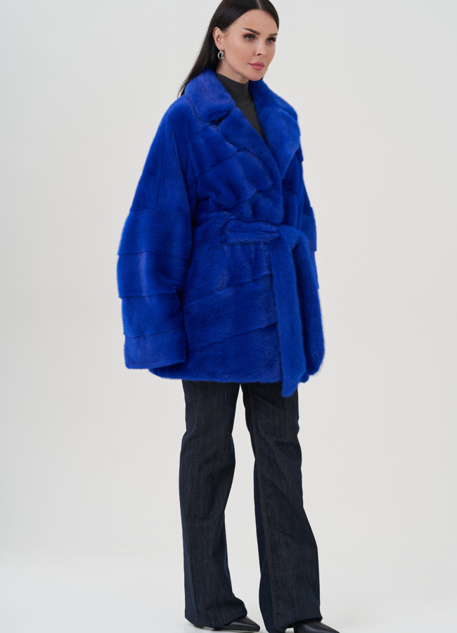 фото Шуба из норки синего цвета модель № 24705