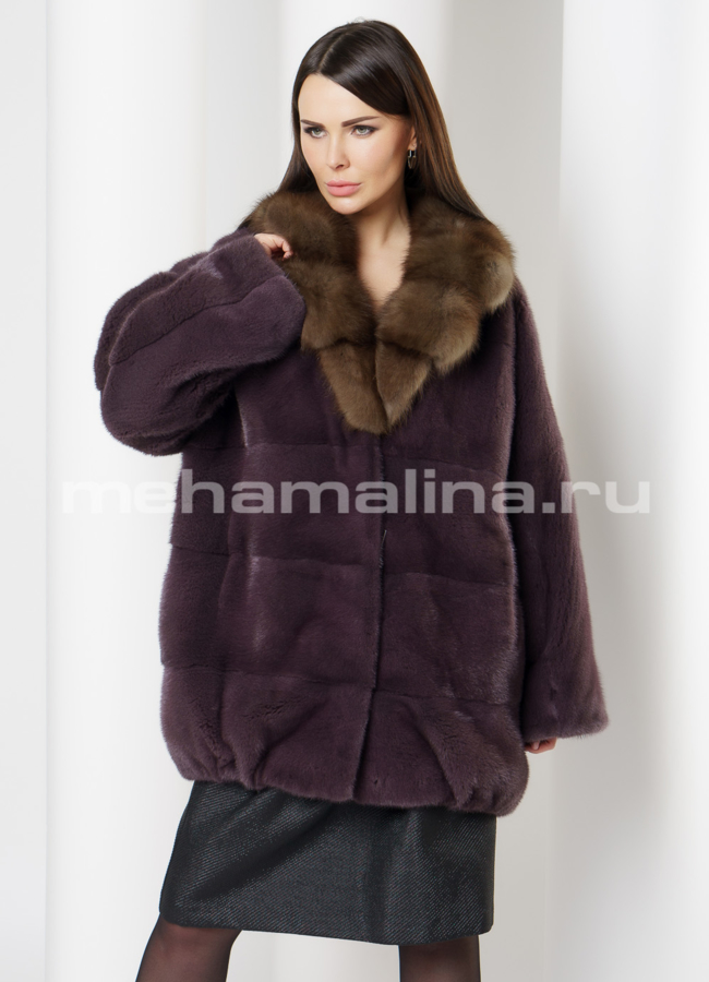 Цветная норковая шуба модель № S-678 меха малина