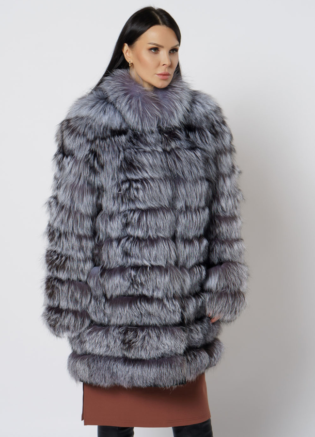 Жакет из чернобурки с воротником стойкой модель № 21725 меха малина