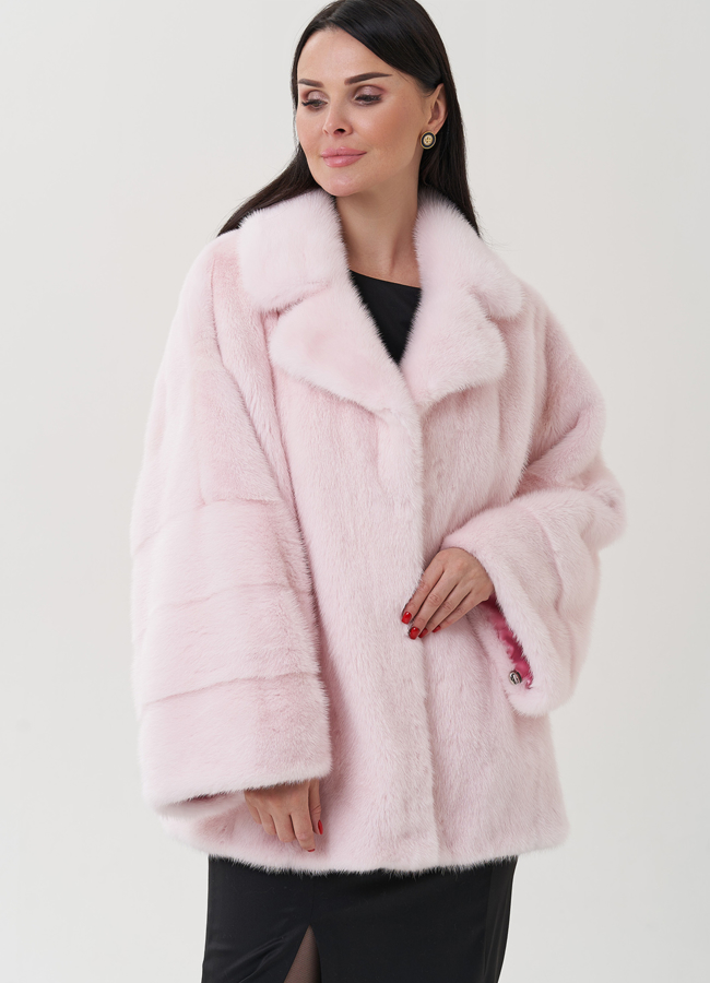Женская норковая шуба с английским воротником  модель № 25276 меха малина