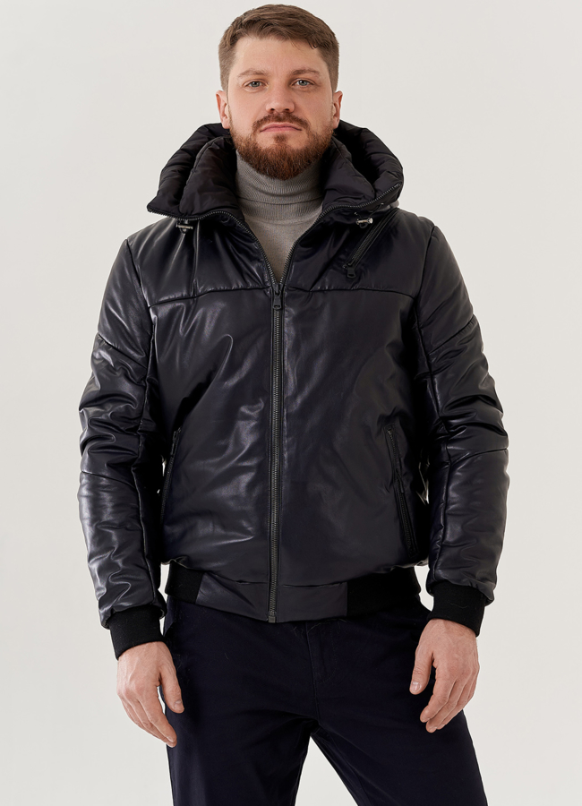 Мужская куртка из натуральной кожи  модель № 79468 меха малина