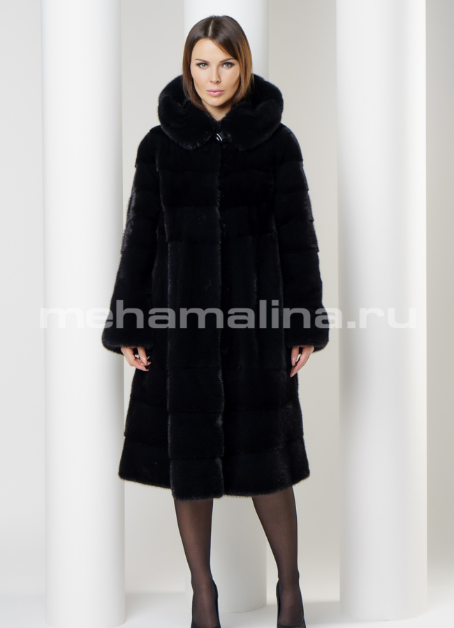 Шуба из скандинавской норки с капюшоном модель № S-574 в рассрочку