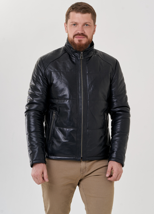 Кожаная мужская куртка на утеплителе модель № 79195 в рассрочку