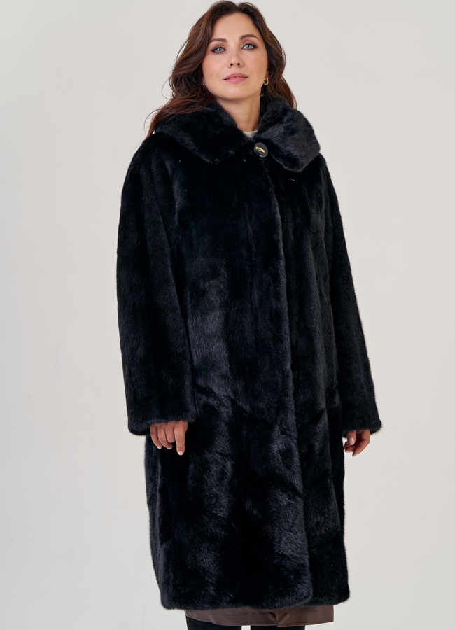 Шуба из норки в черном цвете с капюшоном модель № 23148 универмаг малина