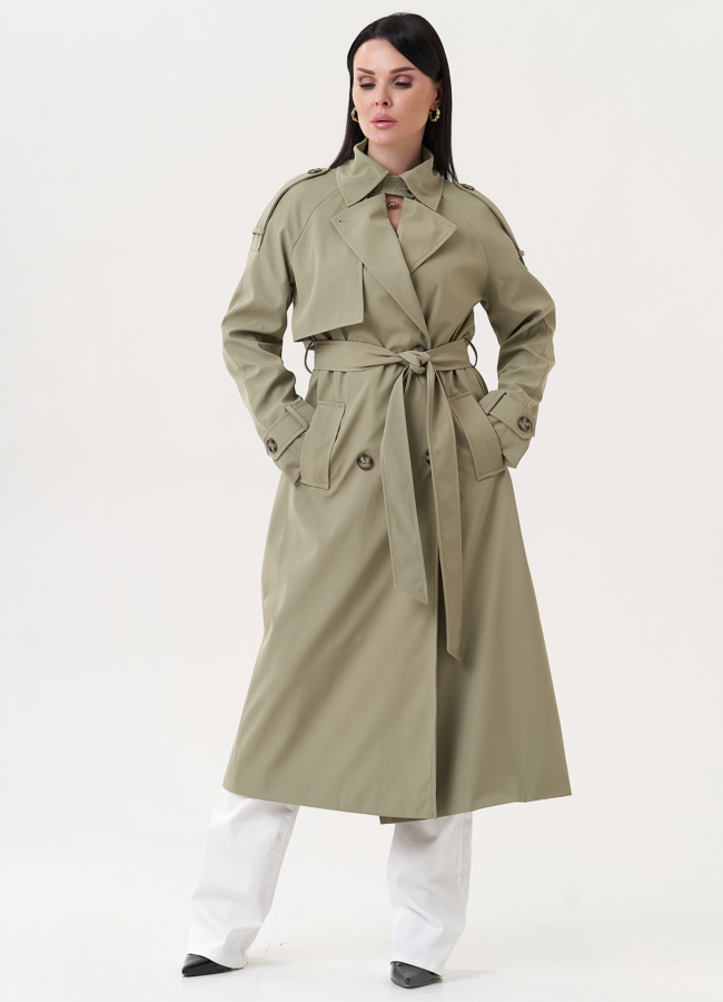 Женский плащ  с английский воротником модель № 27216 меха малина