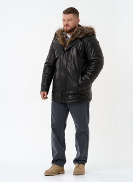 Мужская натуральная дубленка на волке с отделкой из меха енота