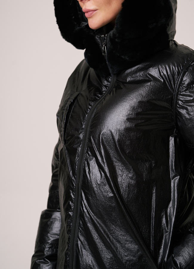 Двусторонний пуховик DiegoM черного цвета с отделкой из кролика  модель № Diego-M 818 универмаг малина