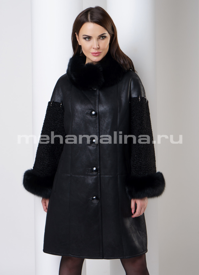 Дубленка с капюшоном модель № 7752 меха малина