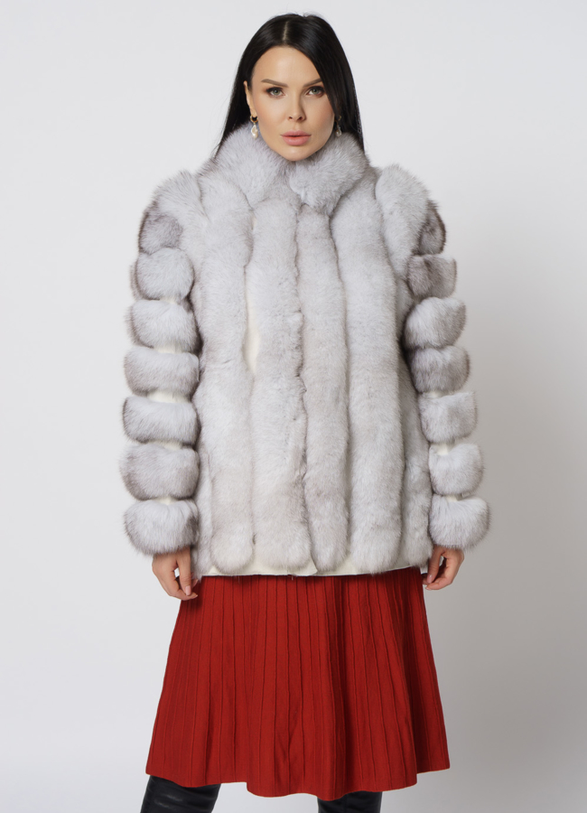 Жакет из песца белого цвета модель № 21727 меха малина