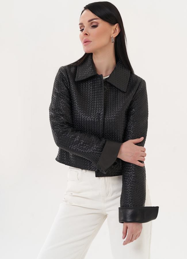 Жакет из натуральной кожи с плетением модель № 26951 в рассрочку