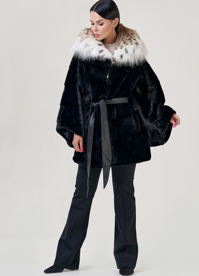 фото Шуба из норки с рысью модель № 78846