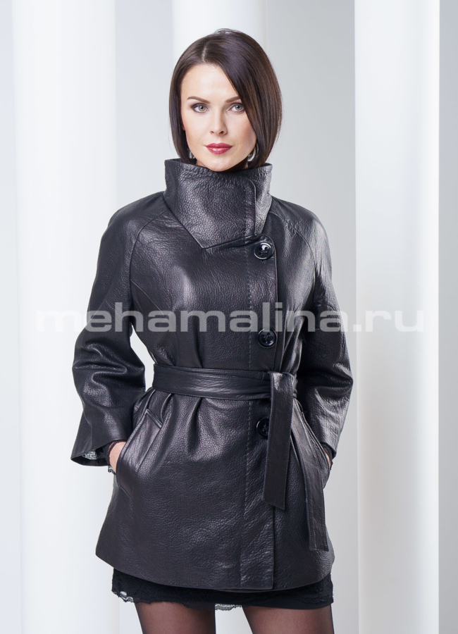 Кожаный френч на пуговицах модель № K-249 в кредит